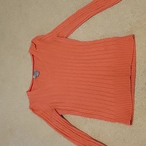 Women's small long sleeve v neck peach colored sweater.